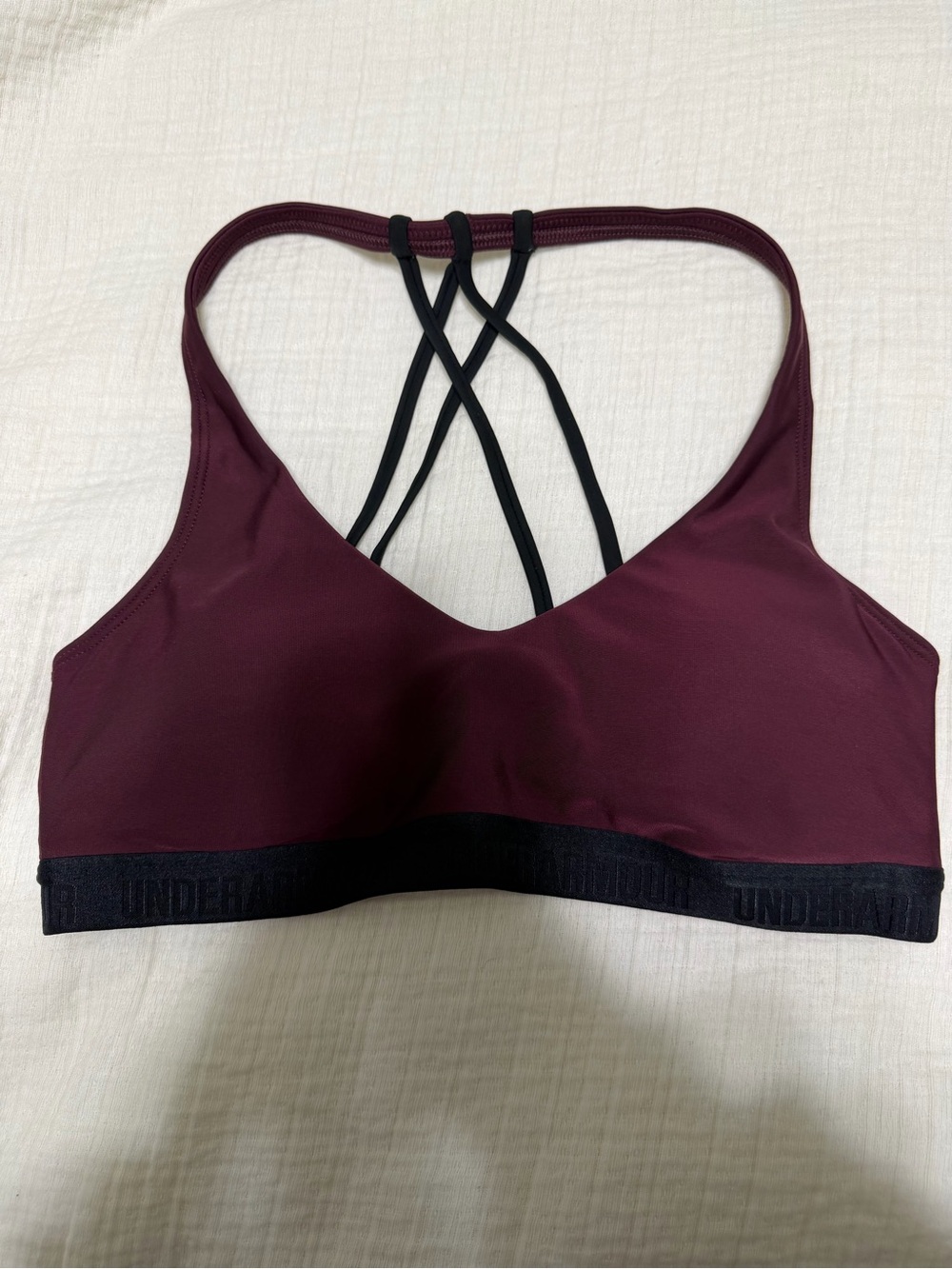Under Armour Strappy Sports Bra — Deep Wine with Black Band